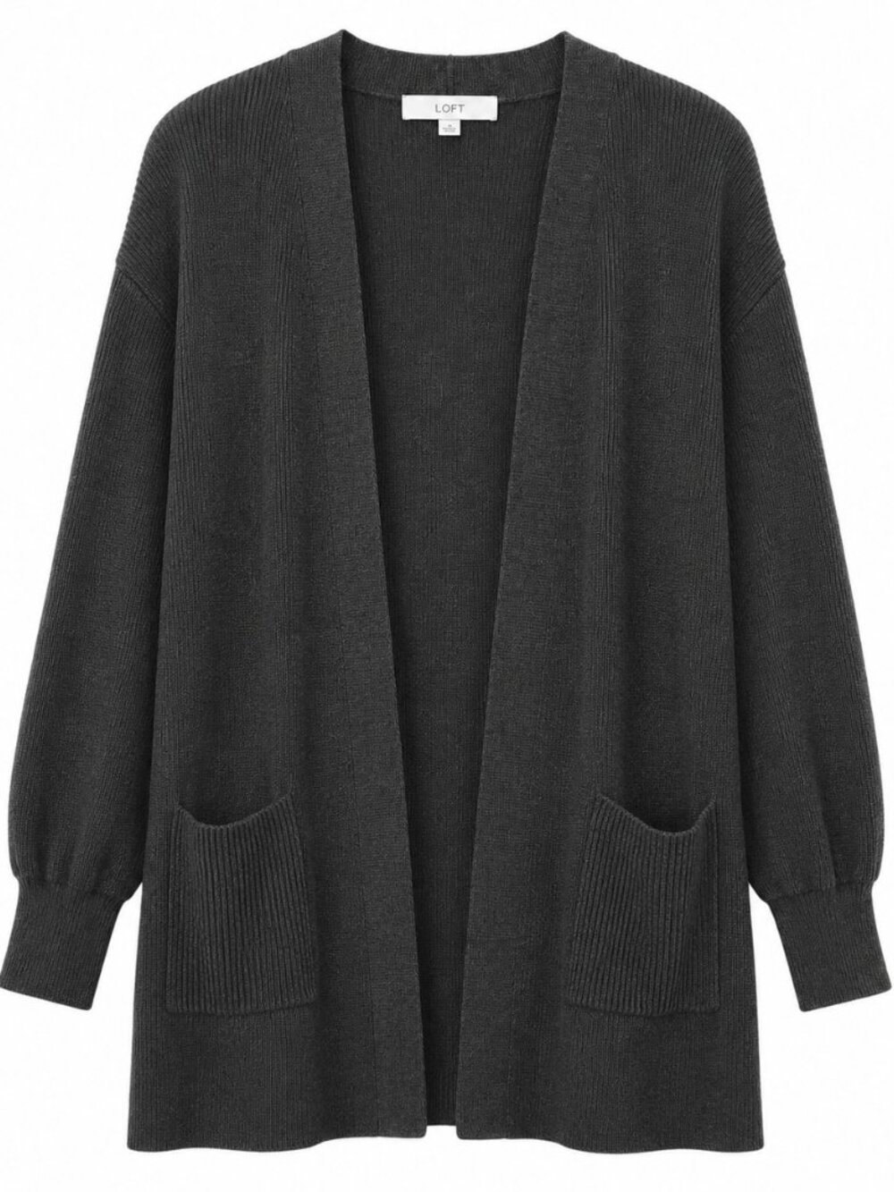 LOFT Dark Green Open Front Cardigan Sweater Women Ribbed Knit Pocket Duster NWT